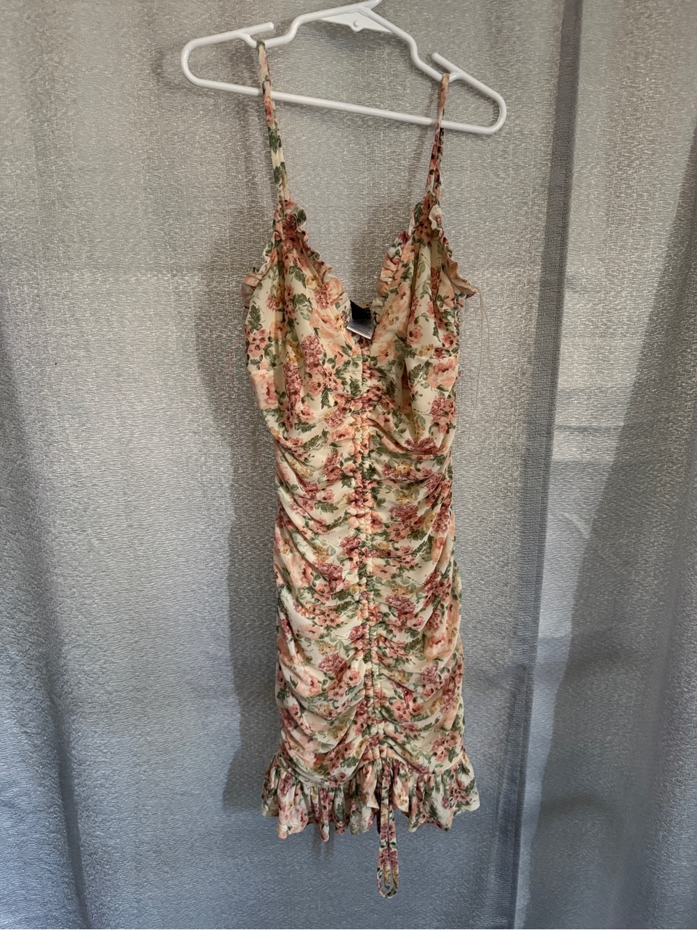 Windsor Floral Ruched Slip Dress in Cream, Pink and Green